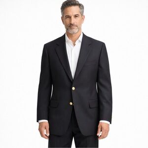 Brooks Brothers Black Wool Blazer 42R Gold Button Sport Coat Loro Piana Fabric